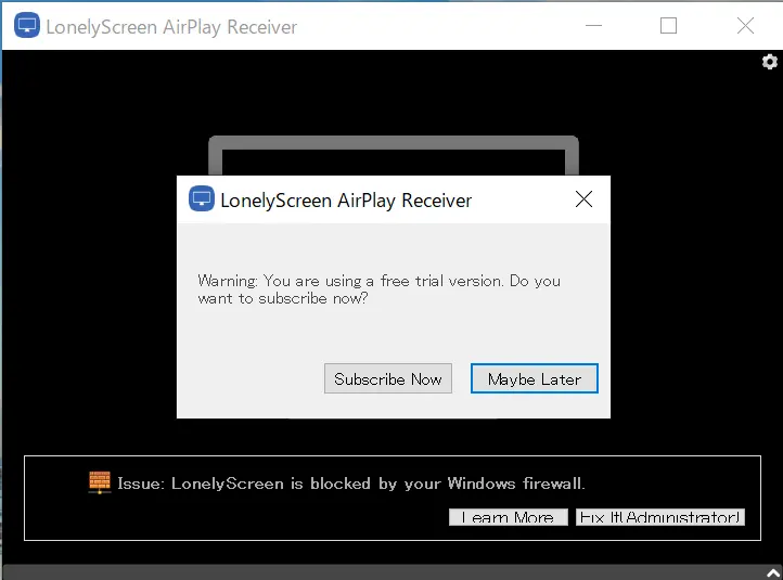 無料版LonelyScreenに表示される有料版購入のメッセージ
